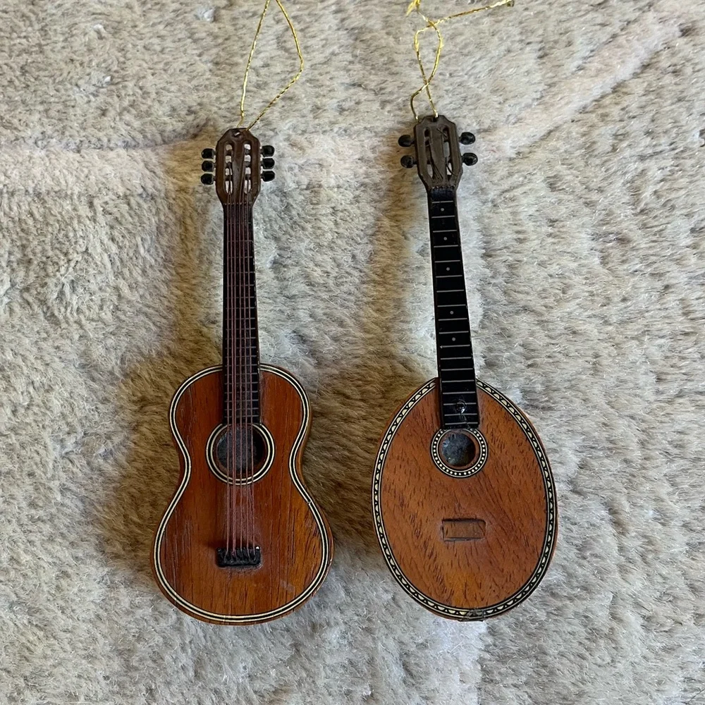 2 Vintage Wood Instrument Ornaments - Picture 1 of 13